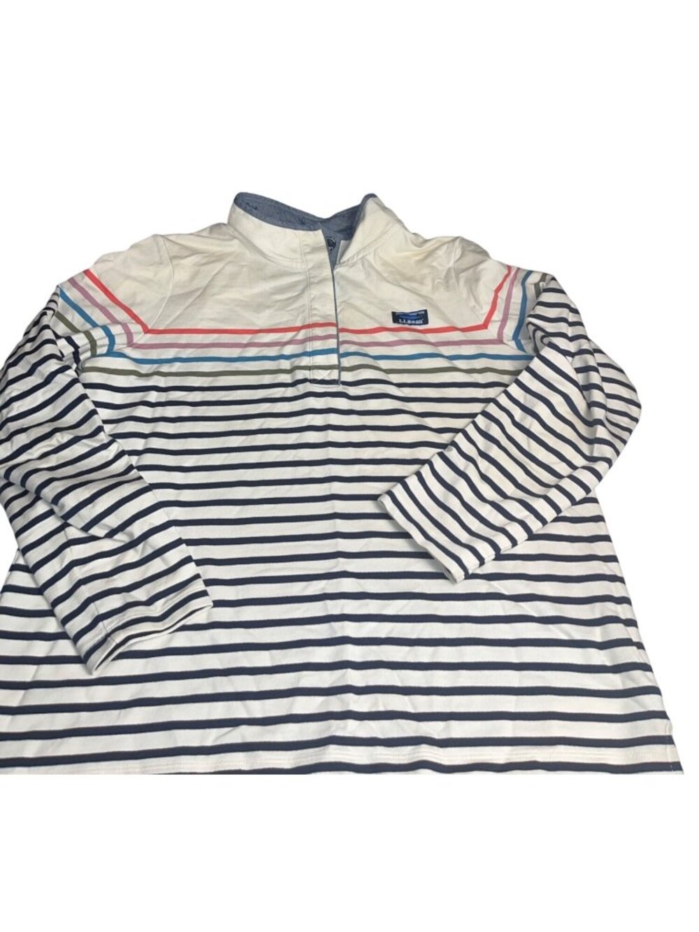 L.L. Bean Womens multicolored Striped Rugby Henley Mockneck Pullover XL Cotton